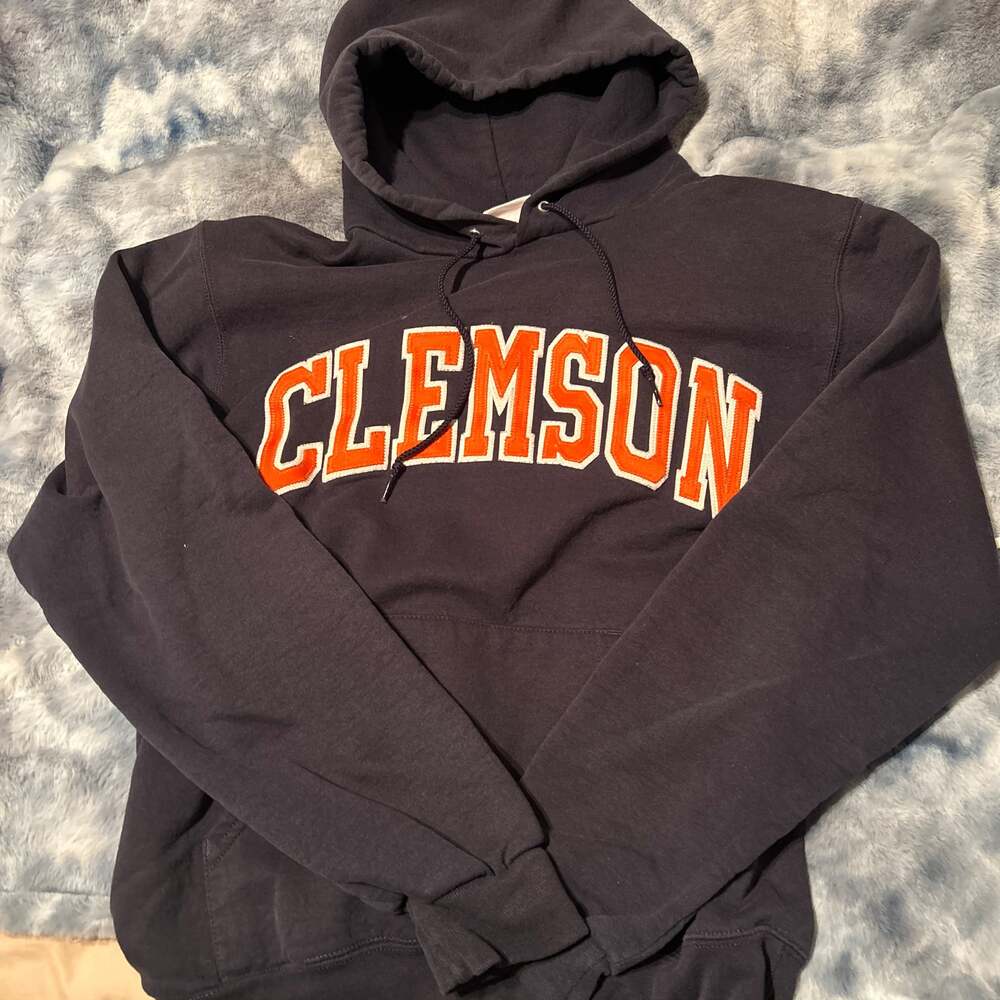 Champion Clemson University Tigers Sewn Letter Arch Spell Out Navy Hoodie Size S
